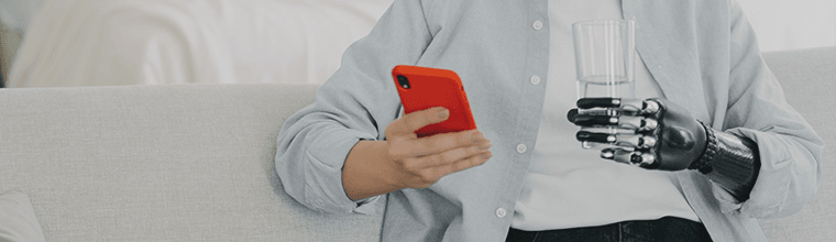 Woman with a disability using her smartphone